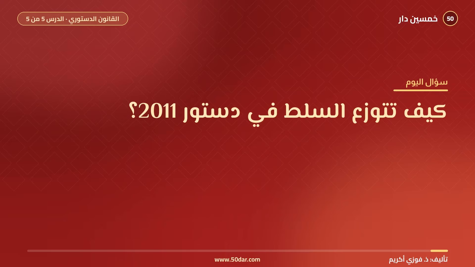 🎥 [الدرس 5 من 5] كيف تتوزع السلط في دستور 2011؟ القانون الدستوري